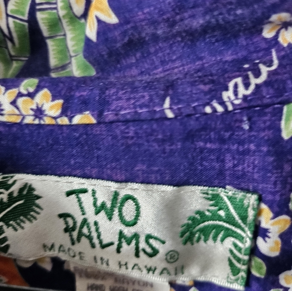 Two Palms Lei of Hawaii Blue Rayon Men's Hawaiian Shirt Size Large. - Picture 6 of 10